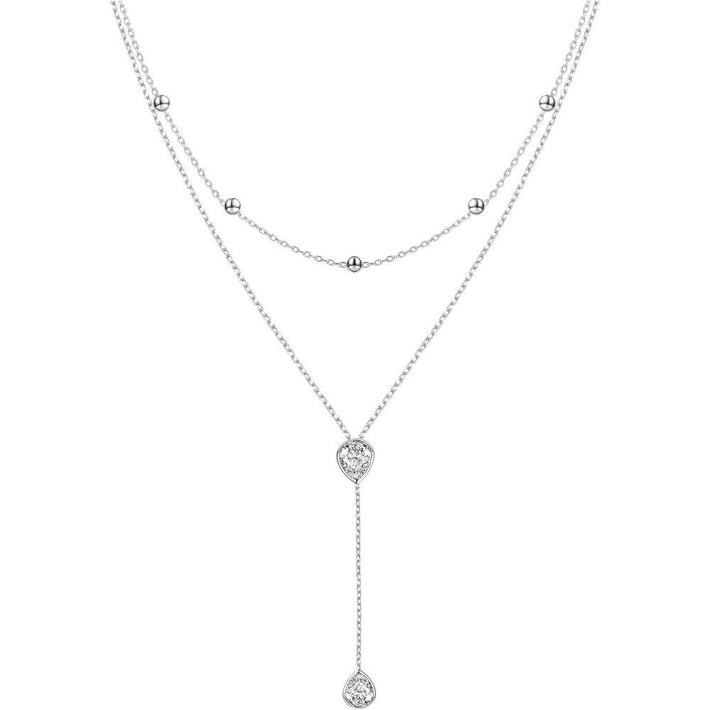 Double Teardrop Lariat Necklace in Sterling Silver - Perfect Gift for Her